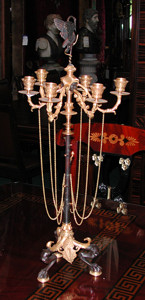 63.5819 Pair of French Napoleon III Patinated & Gilt Bronze 6-Light Candelabra