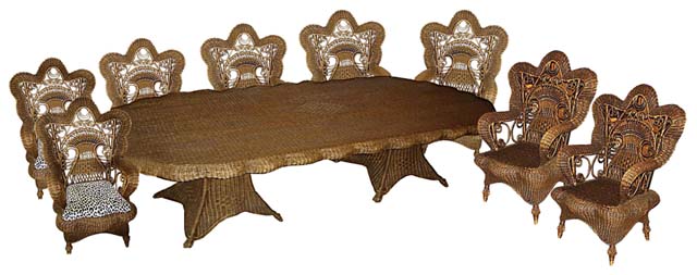 5878 Large Oval Wicker Table & 8 Armchairs c. 1920