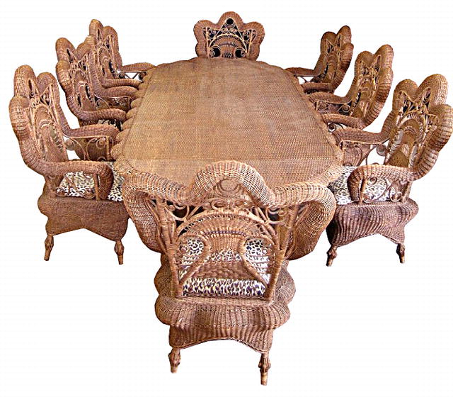 5878 Large Oval Wicker Table & 8 Armchairs c. 1920