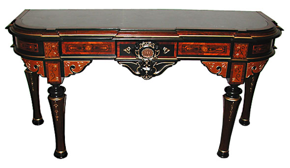 54.5884 Rare Pottier & Stymus Walnut Victorian Inlaid Console with Marble Top