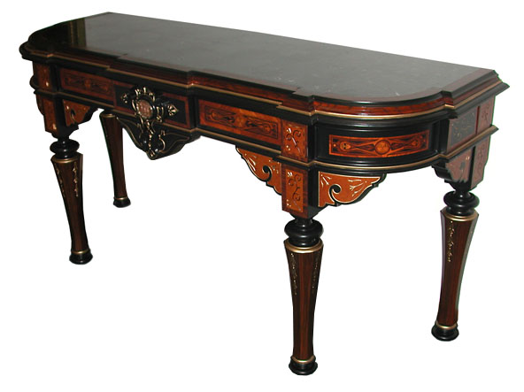 54.5884 Rare Pottier & Stymus Walnut Victorian Inlaid Console with Marble Top