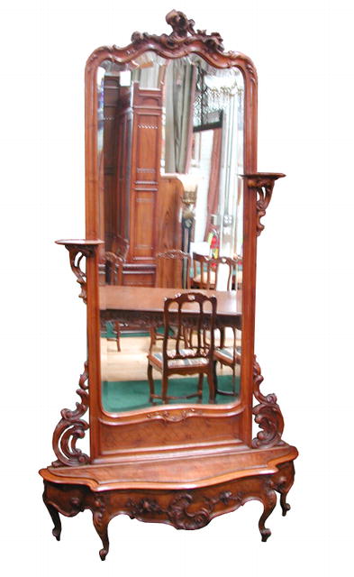 35.5143A 19th C. French Walnut Hall Mirror and Planter.