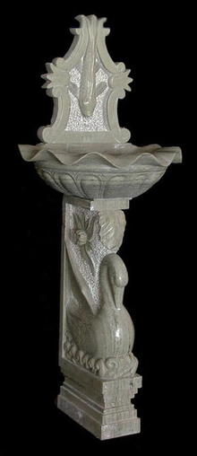 85.4517 2 pc. Green Marble Wall Fountain w/Swan Base.