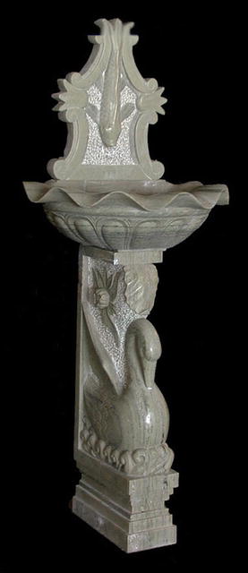 85.4517 2 pc. Green Marble Wall Fountain w/Swan Base.