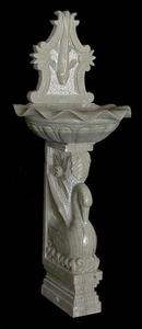 85.4517 2 pc. Green Marble Wall Fountain w/Swan Base.