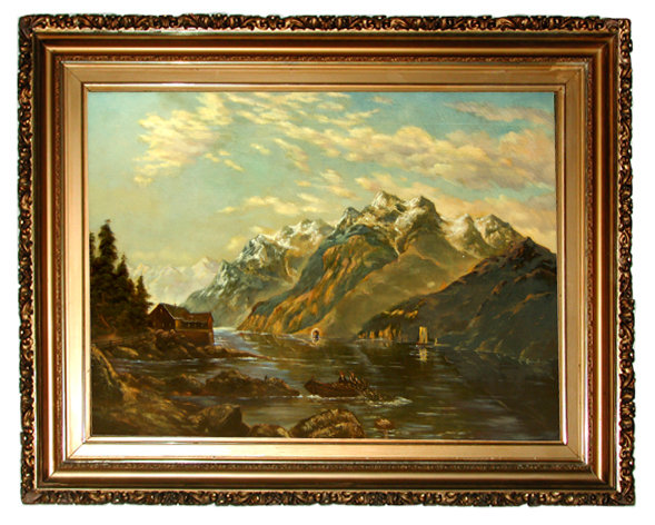 77.5915 Early 20th C. Framed Oil on Canvas Landscape Painting Signed W. Admonson 1912
