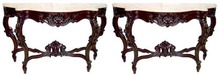 54.5927 Pair of American Victorian Rosewood Rococo Marble Top Pier Tables