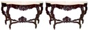 54.5927 Pair of American Victorian Rosewood Rococo Marble Top Pier Tables
