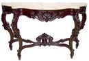 54.5927 Pair of American Victorian Rosewood Rococo Marble Top Pier Tables