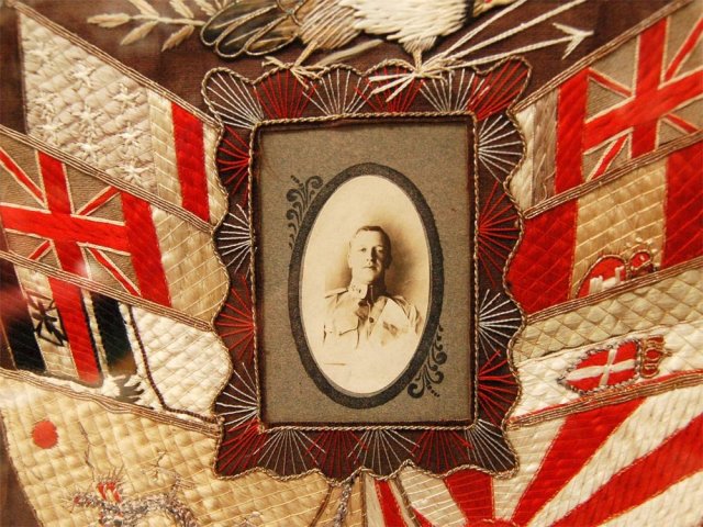 77.5941 Framed Naval Embroidery Memorabilia Circa 1900