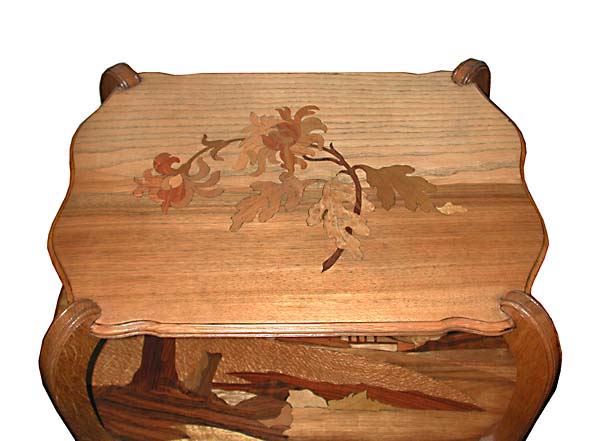 19.1170 Fruitwood Marquetry Two Tier Tea Table c.1900 Attr. to Galle
