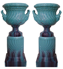 81.5965 Pair of Majolica Turquoise Urns