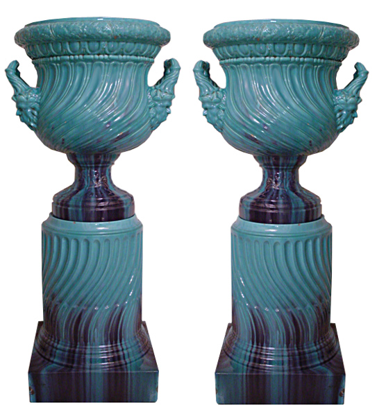 81.5965 Pair of Majolica Turquoise Urns