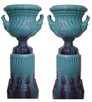 81.5965 Pair of Majolica Turquoise Urns