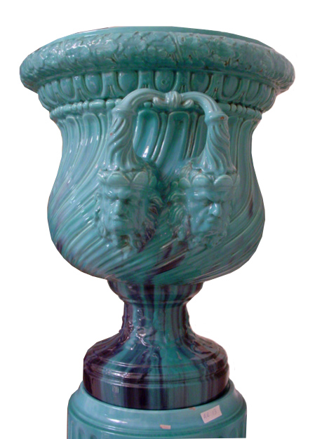 81.5965 Pair of Majolica Turquoise Urns