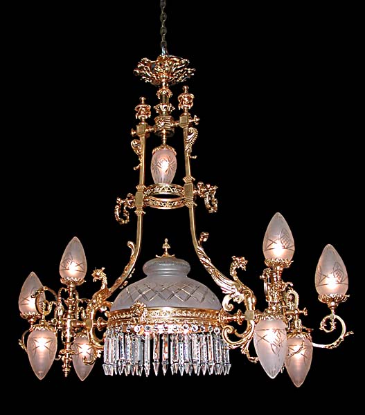 55.5972 19th C. Bronze Griffin Chandelier