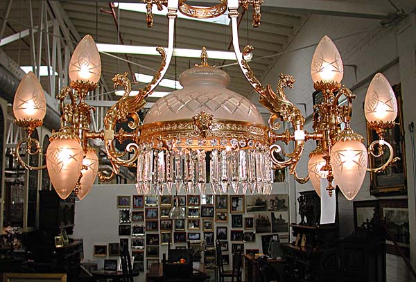 55.5972 19th C. Bronze Griffin Chandelier