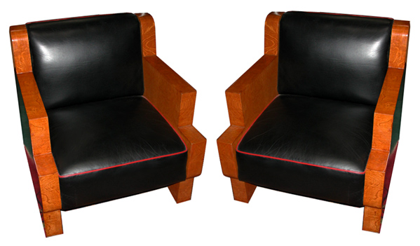 29.5988 Pair of Burled Maple Art Deco Chairs