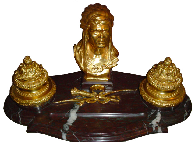 70.5995 Gilt Bronze & Marble American Indian Inkwell