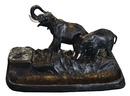 70.6044 Large Bronze Art Deco Elephant Inkwell w/Ivory Tusks
