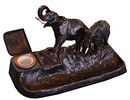 70.6044 Large Bronze Art Deco Elephant Inkwell w/Ivory Tusks