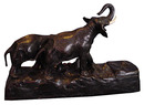 70.6044 Large Bronze Art Deco Elephant Inkwell w/Ivory Tusks