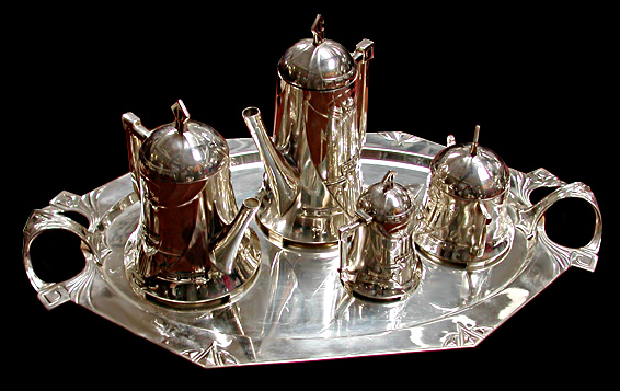 83.6048 5 Piece WMF Silver Plate Art Deco Tea Set