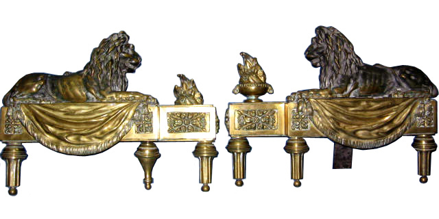 81.6038 Pair of 19th C. French Bronze Lion Chenets