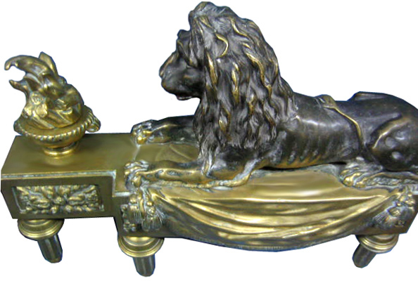 81.6038 Pair of 19th C. French Bronze Lion Chenets