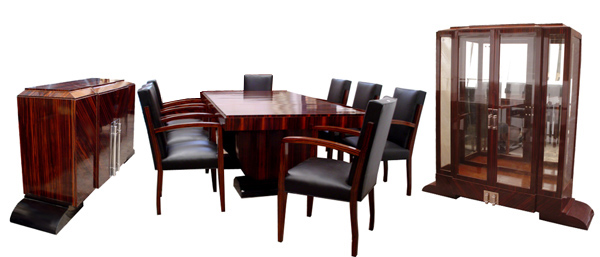 6055 11-Piece Ebony d'Massacar Art Deco Dining Set by Dominique
