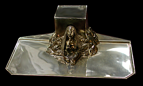 70.2843 Silver Plate Egyptian Revival Sphinx Inkwell