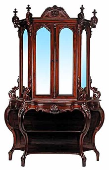 27.6099 American Rococo Carved Rosewood Cabinet & Console by J. Meeks