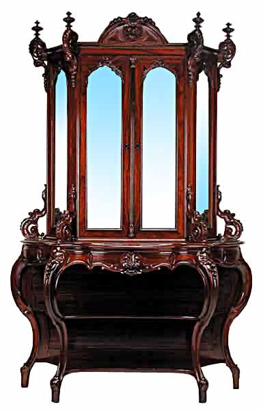 27.6099 American Rococo Carved Rosewood Cabinet & Console by J. Meeks