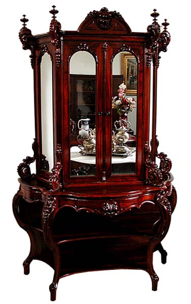 27.6099 American Rococo Carved Rosewood Cabinet & Console by J. Meeks
