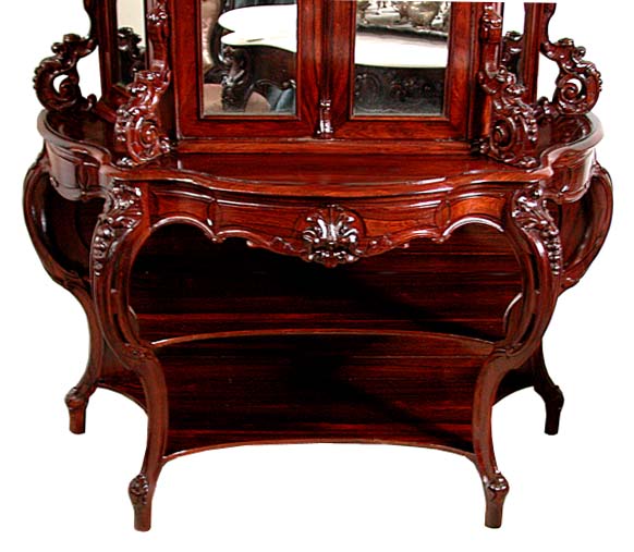 27.6099 American Rococo Carved Rosewood Cabinet & Console by J. Meeks