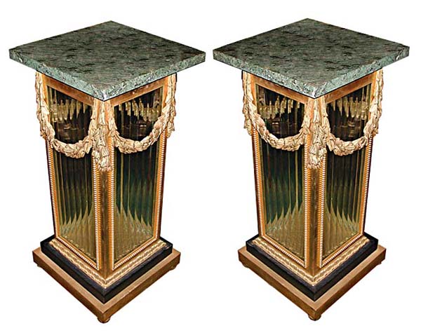 84.6110 Pair of Bronze Crystal and Marble Pedestals