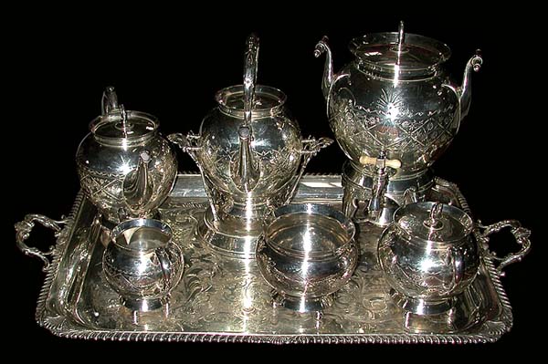 83.6148 19th C. American Eastlake 7 Pc Silver Plate Tea Set