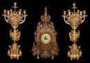 63.6127 Antique 3-Pc. 19th C. French Victorian Gilt Bronze Clock & Candelabra Set