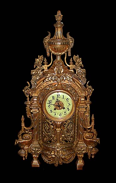 63.6127 Antique 3-Pc. 19th C. French Victorian Gilt Bronze Clock & Candelabra Set