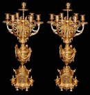 63.6127 Antique 3-Pc. 19th C. French Victorian Gilt Bronze Clock & Candelabra Set