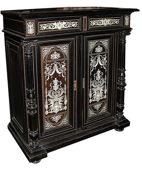 6187 Ebonized Cabinet wit Inlaid Mother of Pearl Details Attr: Herter Bros.