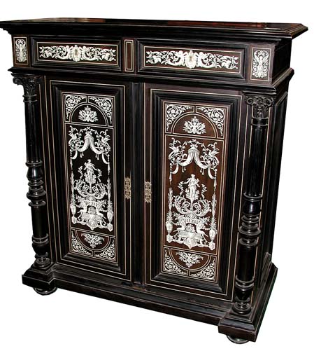 6187 Ebonized Cabinet wit Inlaid Mother of Pearl Details Attr: Herter Bros.