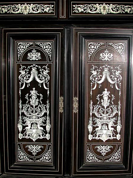 6187 Ebonized Cabinet wit Inlaid Mother of Pearl Details Attr: Herter Bros.