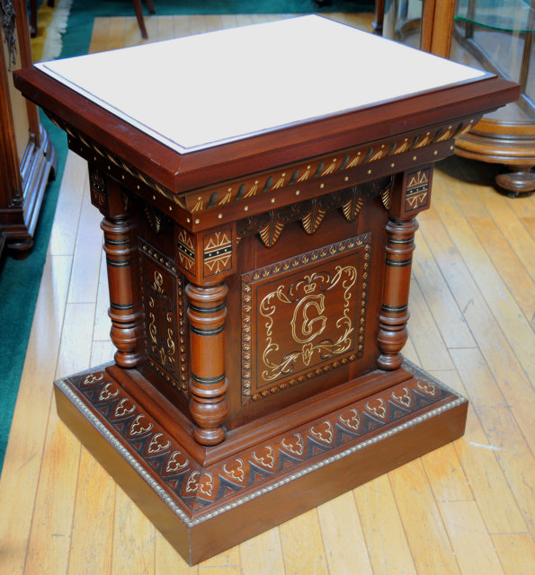 82.6212 19th C. Walnut American Victorian Pedestal with Inset Marble Top