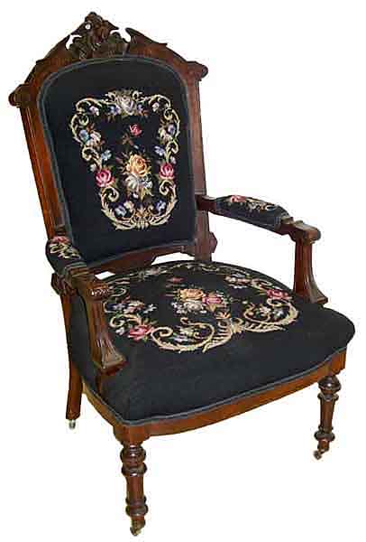31.6223 19th C. American Renaissance Walnut Armchair with Lady Head Crest