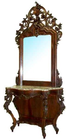 54.6225 Victorian Mahogany Marble Top Pier Table w/Matching Mirror