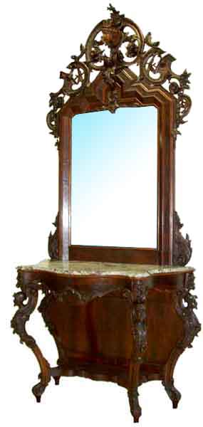 54.6225 Victorian Mahogany Marble Top Pier Table w/Matching Mirror