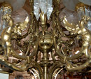 57.6232 Large 19th C. Cast Bronze Chandelier w/North Wind Heads & Standing Women