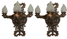 60.4793 Pair of Large Bronze Sconces with Glass Flame Shades
