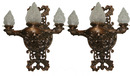 60.4793 Pair of Large Bronze Sconces with Glass Flame Shades